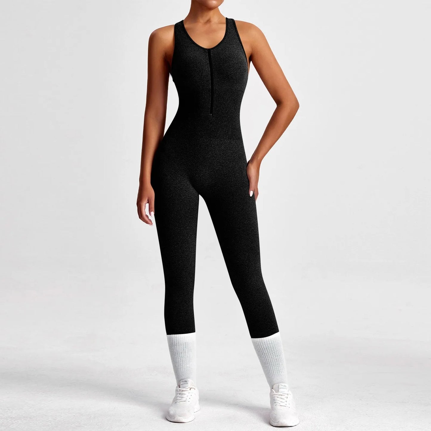 Women's Fashionable Solid Color Round Neck Tight Back Yoga Suit Yoga Jumpsuit Sports Overalls Gym Clothing Set Sexy Yoga Clothes