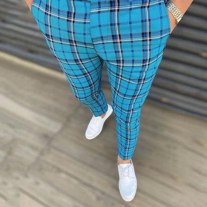 Men Casual Trousers Fashion Classic Plaid Trousers Man Slim Fit Business Pencil Pants Checkered Pattern Pants Streetwear