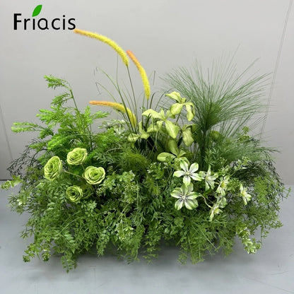 Green Plants Leaf Rose Flower Row Wedding Silk Table Floral Commercial Plaza Partition Hotel Scene Layout Floor Flowers Decor