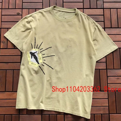 Real Photo CACTUS JACK T-shirt Vintage Grey-green Back Letter Logo Foaming Print Short Sleeve Men Women Cactus Jack Tops Tee