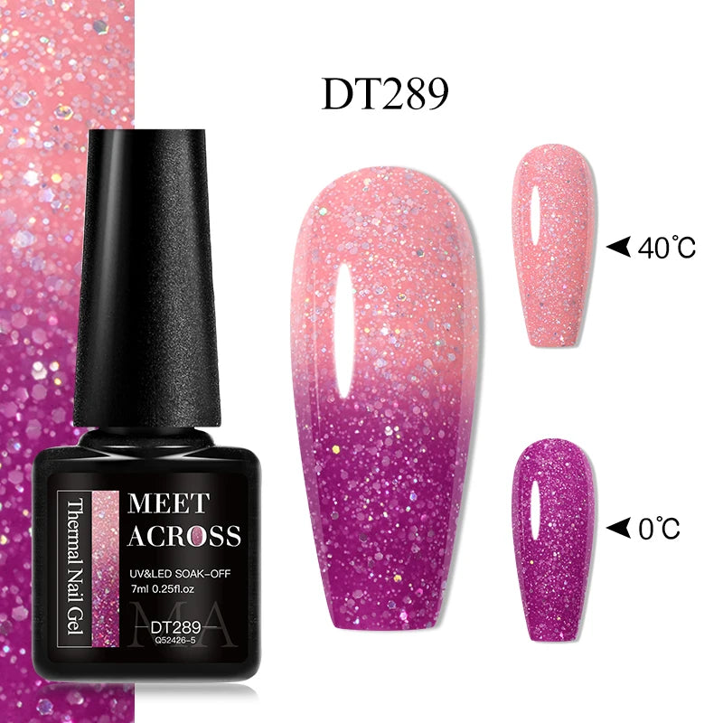 MEET ACROSS 75 Colors Thermal Nail Gel Polish 3 Colors Changing Nail Art Supplies for Manicure DIY Design Long Lasting UV/LED