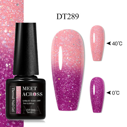 MEET ACROSS 75 Colors Thermal Nail Gel Polish 3 Colors Changing Nail Art Supplies for Manicure DIY Design Long Lasting UV/LED