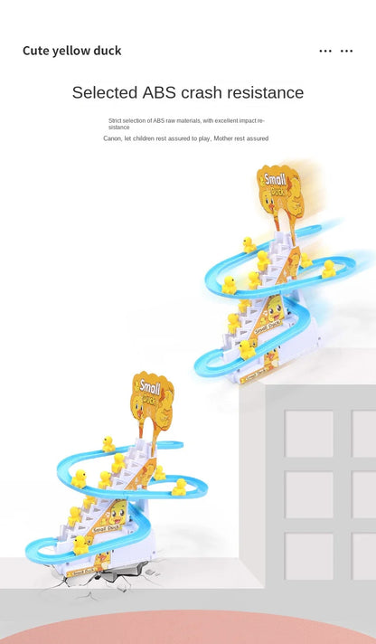 Electric Duck Track Rail Racing Slide Duckling Climbing Stairs Baby Toy LED Lights Musical Slide Roller Coaster Toys for Gift