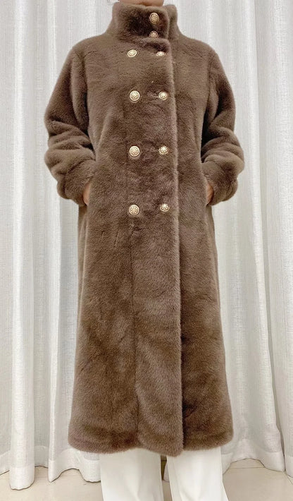Faux fur coat long coat women's lapel double-breasted loose warm high-end atmospheric coat jacket 24 autumn and winter new