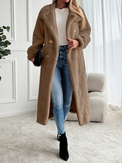 Faux fur coat long coat women's lapel double-breasted loose warm high-end atmospheric coat jacket 24 autumn and winter new