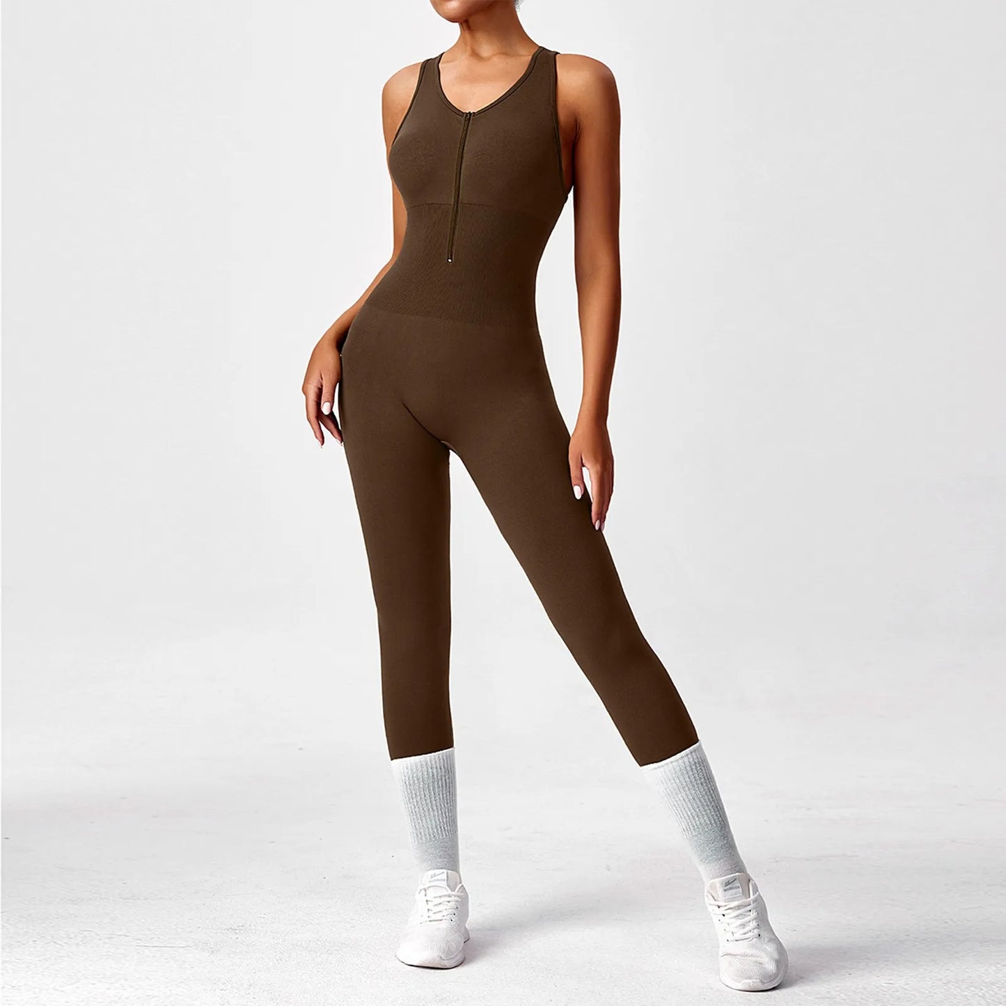 Women's Fashionable Solid Color Round Neck Tight Back Yoga Suit Yoga Jumpsuit Sports Overalls Gym Clothing Set Sexy Yoga Clothes