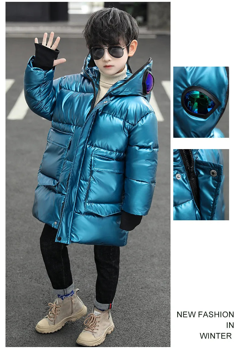 Boys Down Jacket Coat Overcoat Cotton 2022 Sliver Warm Plus Thicken Winter  Teenager Children's Clothing