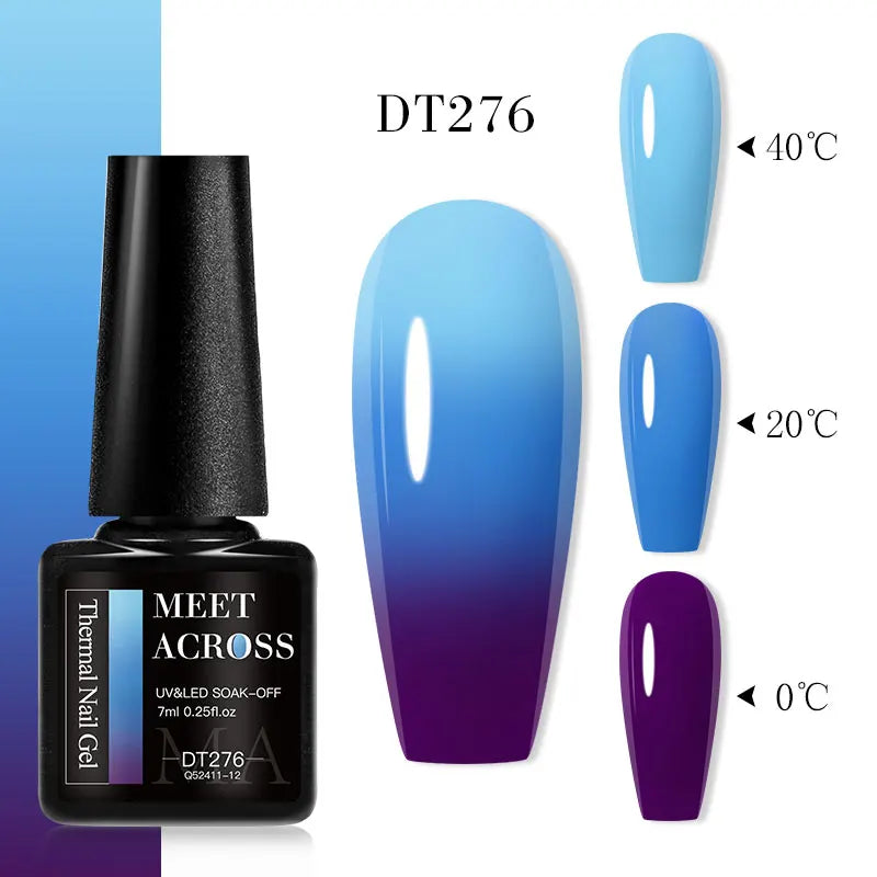 MEET ACROSS 75 Colors Thermal Nail Gel Polish 3 Colors Changing Nail Art Supplies for Manicure DIY Design Long Lasting UV/LED