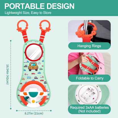 Baby Car Eletric Steering Wheel Toy with Music Simulate Driving Car Baby Seat Copilot Toys Hanging Toys for Todder 0-12M Gifts