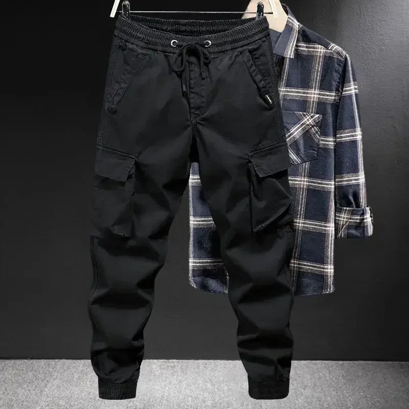 Trousers Man Motorcycle Winter Black Cargo Pants for Men Biker Fleece-lined Nylon Emo Fashion Plus Size High Quality Designer