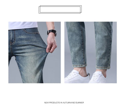 Classic five bag denim Ankle length Slim Fit Small Legs Skinny Men Stretch Jeans Vintage Men's Cropped  9 Points Retro Pants new
