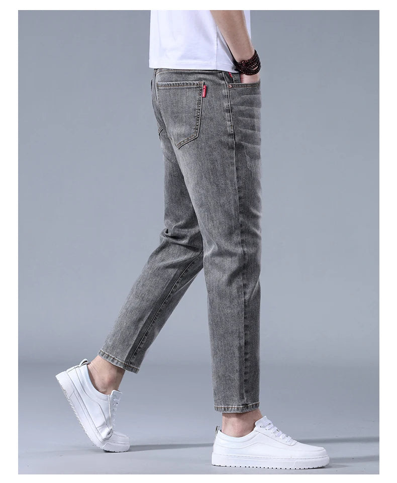 Classic five bag denim Ankle length Slim Fit Small Legs Skinny Men Stretch Jeans Vintage Men's Cropped  9 Points Retro Pants new