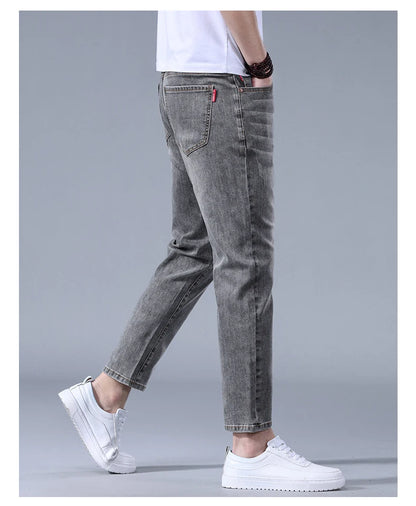 Classic five bag denim Ankle length Slim Fit Small Legs Skinny Men Stretch Jeans Vintage Men's Cropped  9 Points Retro Pants new
