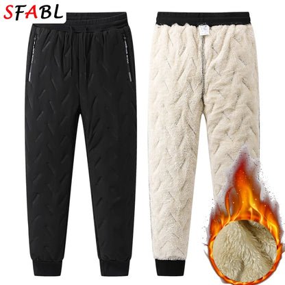 Thick Warm Pants Men Winter Windproof Outdoor Sports Trousers Men's Pants Fleece Lining Winter Thicken Fleece Sweatpants for Men