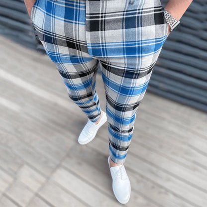Men Casual Trousers Fashion Classic Plaid Trousers Man Slim Fit Business Pencil Pants Checkered Pattern Pants Streetwear