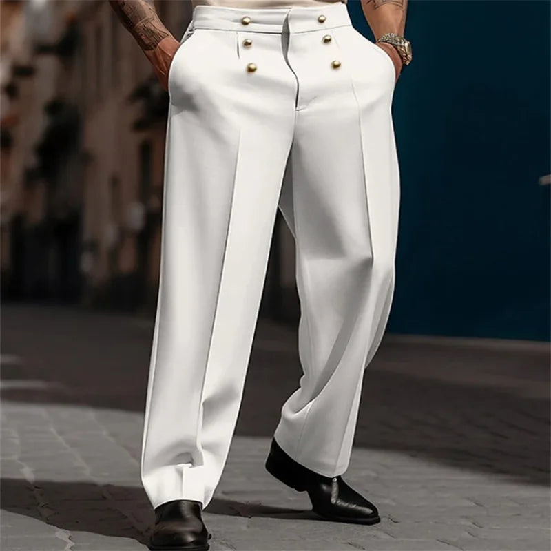 Men's Solid Color Simple Basic Casual Business Daily Trendy Loose Straight Wide Leg Suit Trousers New Fashion Male Clothes Pants
