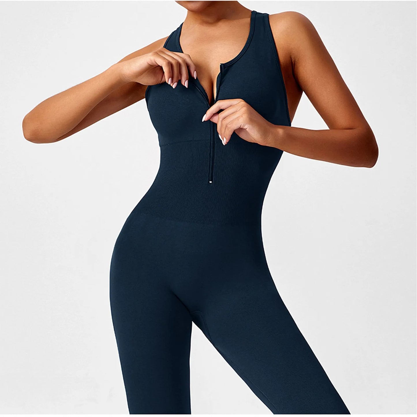 Women's Fashionable Solid Color Round Neck Tight Back Yoga Suit Yoga Jumpsuit Sports Overalls Gym Clothing Set Sexy Yoga Clothes