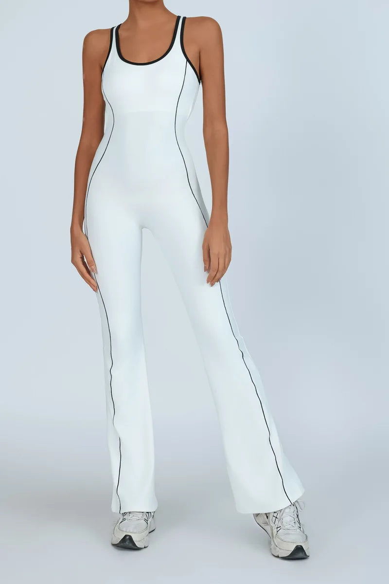 Yoga Jumpsuit Women Backless Fitness Sports Overalls Gym Clothing Flared Patchowrk Workout Clothes Outfit Push-up Activewear