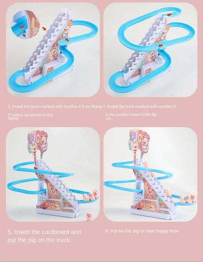 Electric Duck Track Rail Racing Slide Duckling Climbing Stairs Baby Toy LED Lights Musical Slide Roller Coaster Toys for Gift