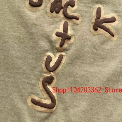 Real Photo CACTUS JACK T-shirt Vintage Grey-green Back Letter Logo Foaming Print Short Sleeve Men Women Cactus Jack Tops Tee