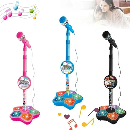 Kids Microphone with Stand Karaoke Song Vertical Mic Music Instrument Toys Brain-Training Educational Toy Birthday Gift Girl Boy