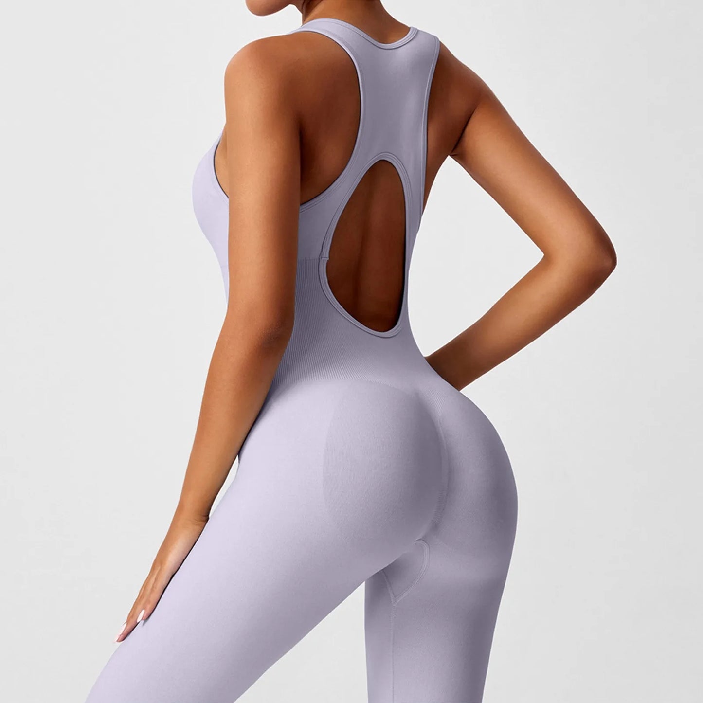 Women's Fashionable Solid Color Round Neck Tight Back Yoga Suit Yoga Jumpsuit Sports Overalls Gym Clothing Set Sexy Yoga Clothes