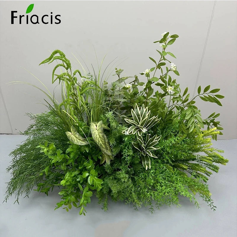 Green Plants Leaf Rose Flower Row Wedding Silk Table Floral Commercial Plaza Partition Hotel Scene Layout Floor Flowers Decor