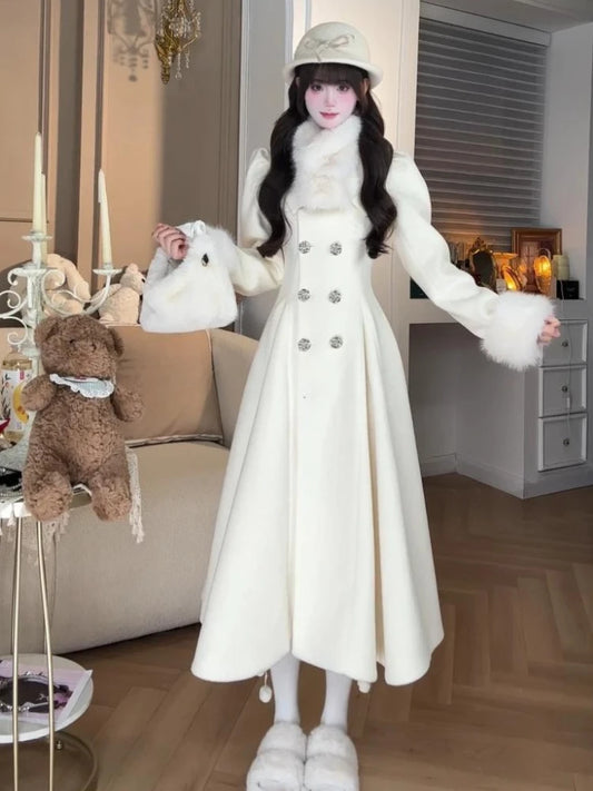 Winter 2025 Warm New Long Sleeve Overcoat Women Fashion Elegant Slim Sweet Long Overgarment Design Chic Vintage A-line Coat
