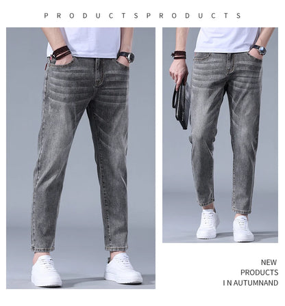 Classic five bag denim Ankle length Slim Fit Small Legs Skinny Men Stretch Jeans Vintage Men's Cropped  9 Points Retro Pants new