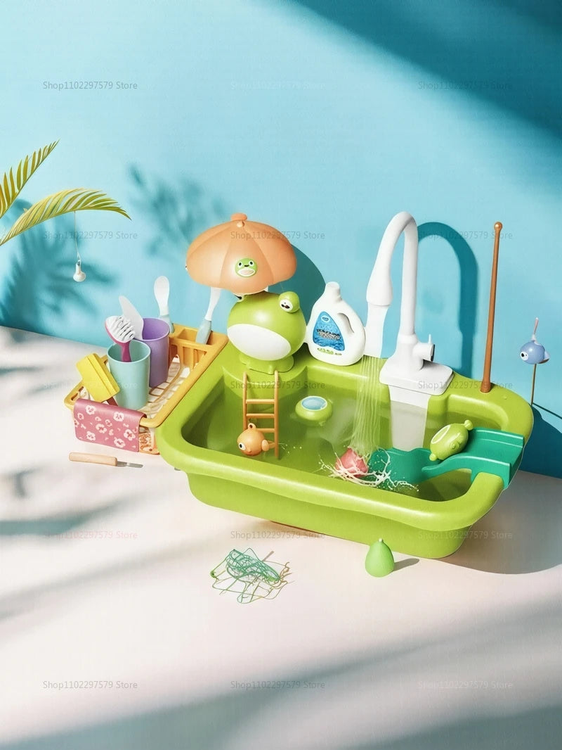 Kids Kitchen Sink Dishwasher Play Set Toys Water Running Pretend Food Fishing Toys Role Play Kids Birthday Gifts Imaginative Fun