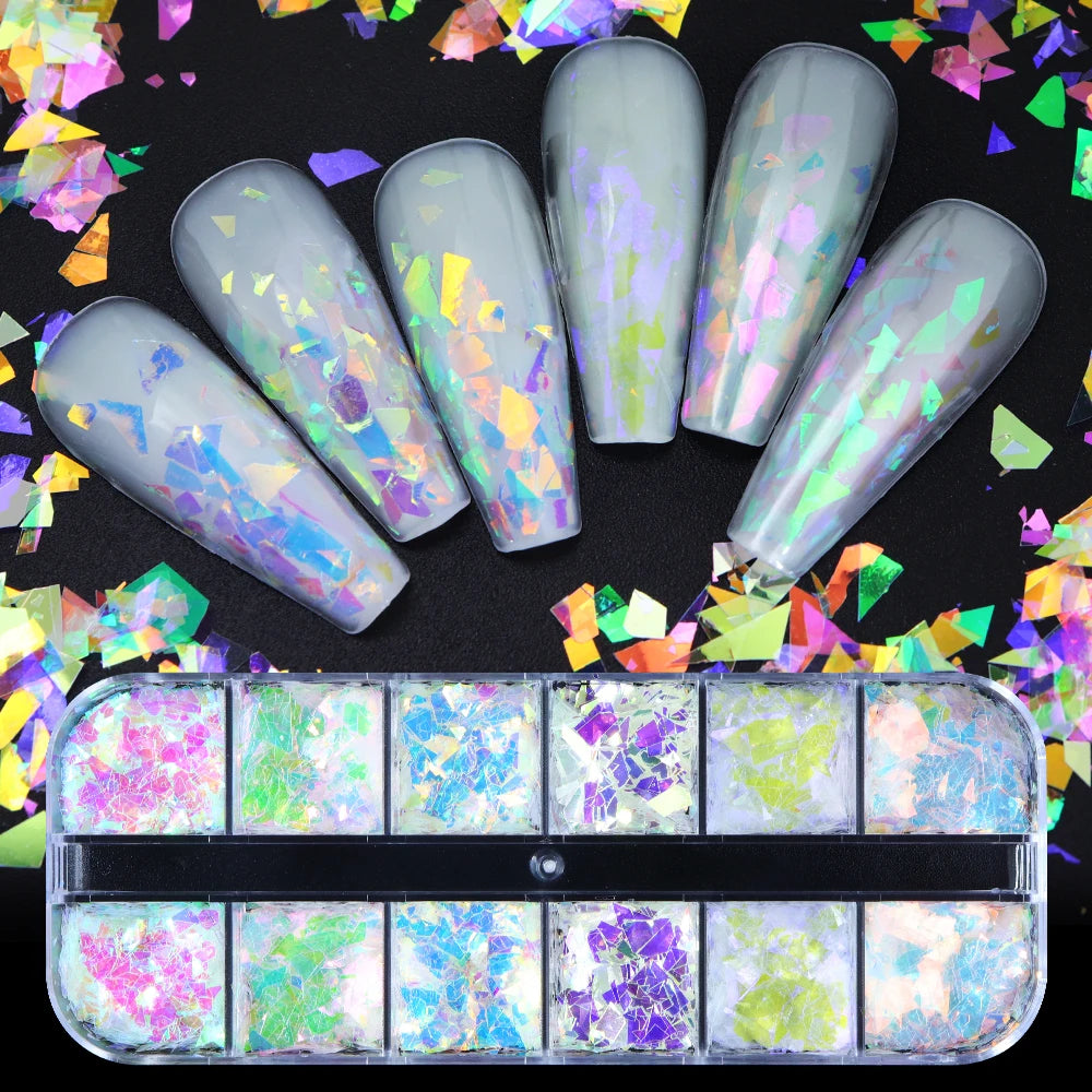 Iridescent Irregular Nail Glitter Flakes Nail Art Decoration AB Mermaid Broken Glass Foil For Manicure Design Nails Accessories