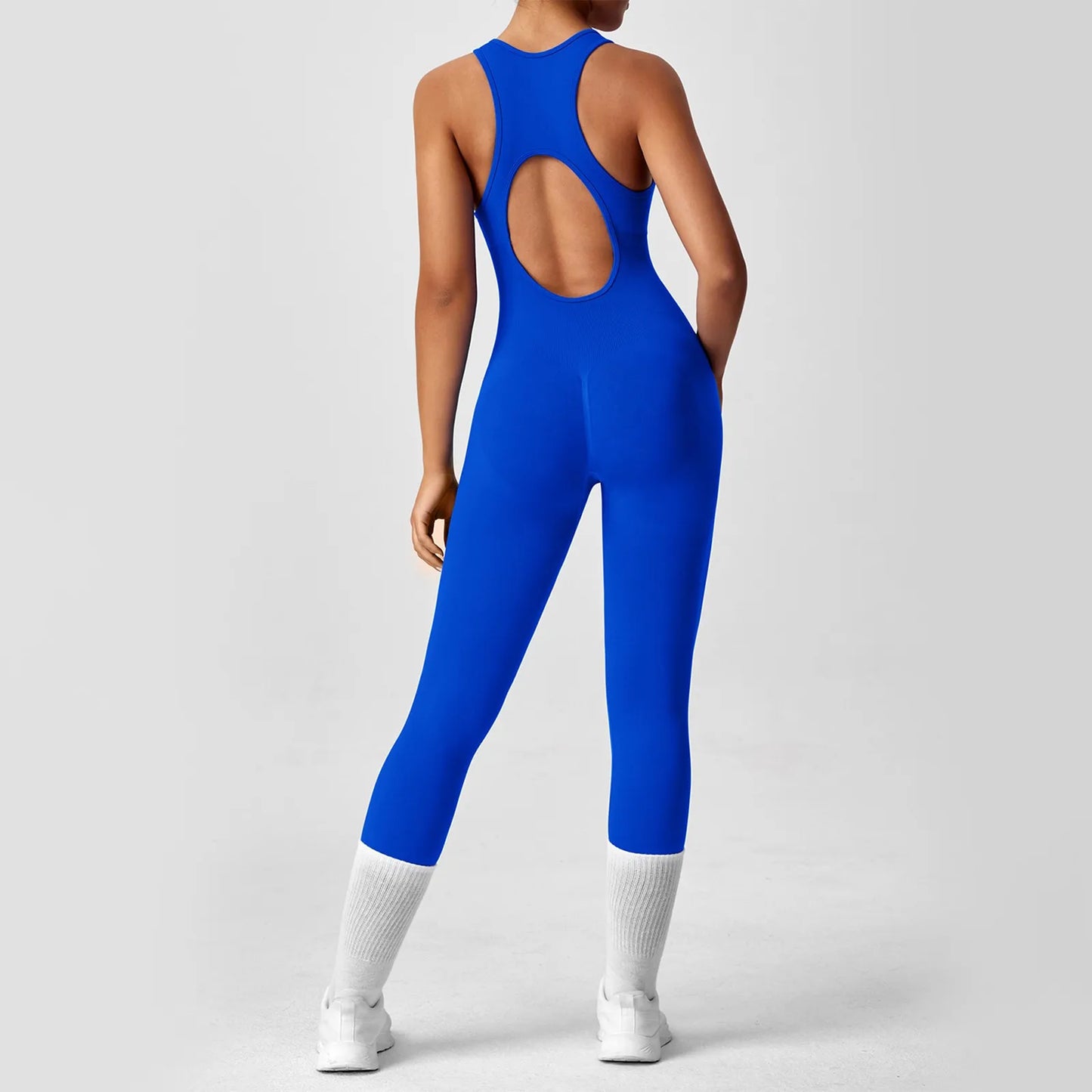 Women's Fashionable Solid Color Round Neck Tight Back Yoga Suit Yoga Jumpsuit Sports Overalls Gym Clothing Set Sexy Yoga Clothes