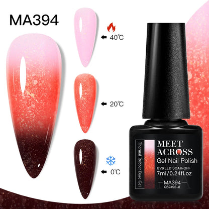 MEET ACROSS 75 Colors Thermal Nail Gel Polish 3 Colors Changing Nail Art Supplies for Manicure DIY Design Long Lasting UV/LED