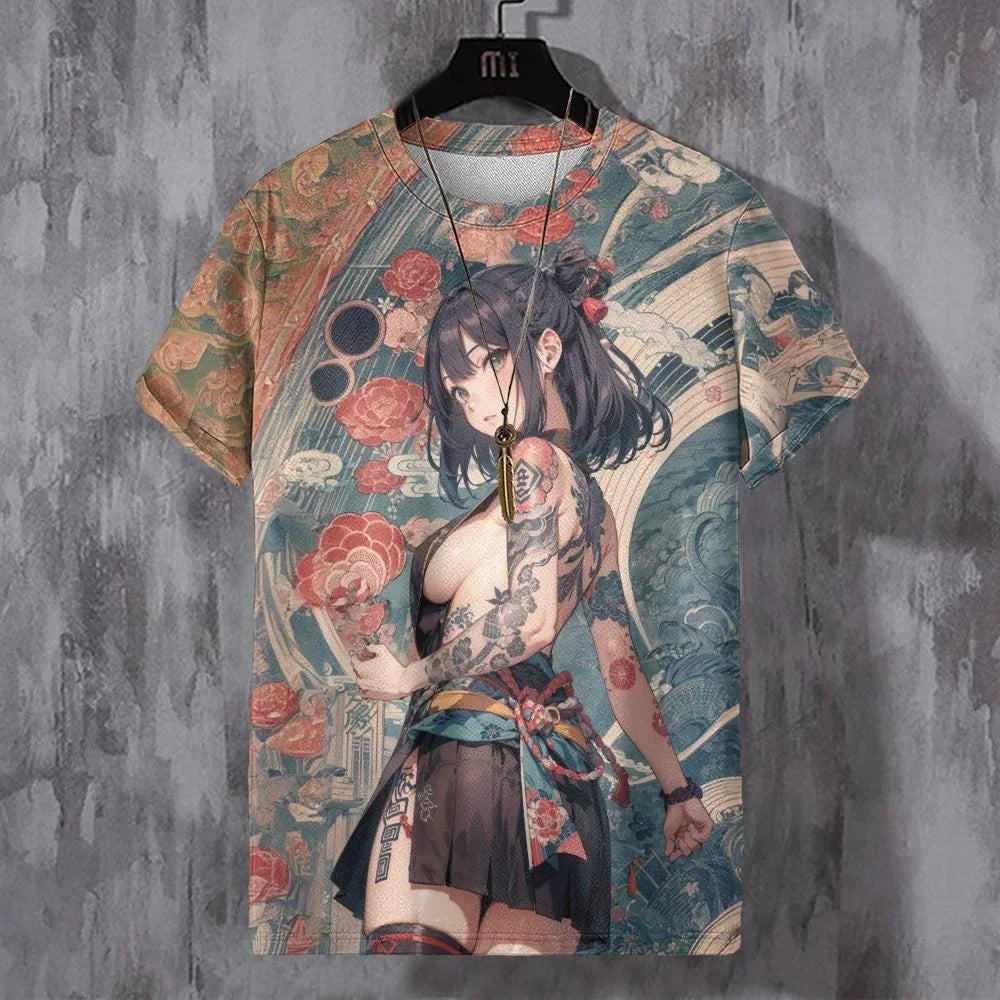 Japanese Anime Beauty 3D Print Sports Quick-dry Breathable Men T-shirt Elements Cute Outdoor Street Short-sleeve Clothing Summer