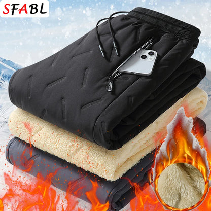 Thick Warm Pants Men Winter Windproof Outdoor Sports Trousers Men's Pants Fleece Lining Winter Thicken Fleece Sweatpants for Men