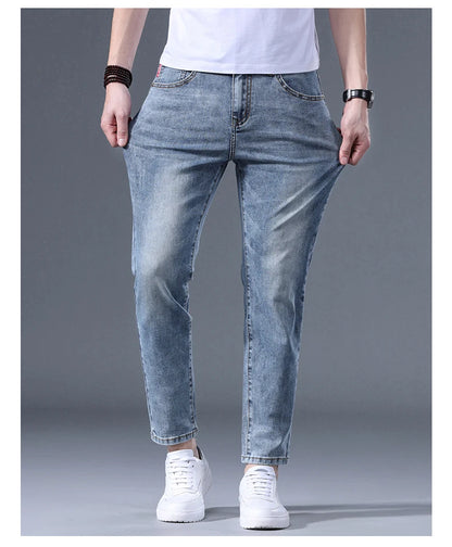 Classic five bag denim Ankle length Slim Fit Small Legs Skinny Men Stretch Jeans Vintage Men's Cropped  9 Points Retro Pants new
