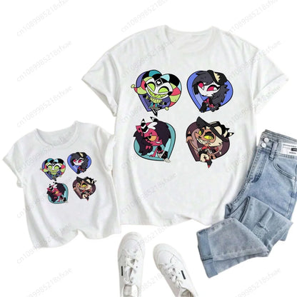 Kids White Tshirt Girls Boys Summer Tops Cartoon Printed Helluva Boss Casual Short Sleeve Kids Baby T-shirt Children Clothes