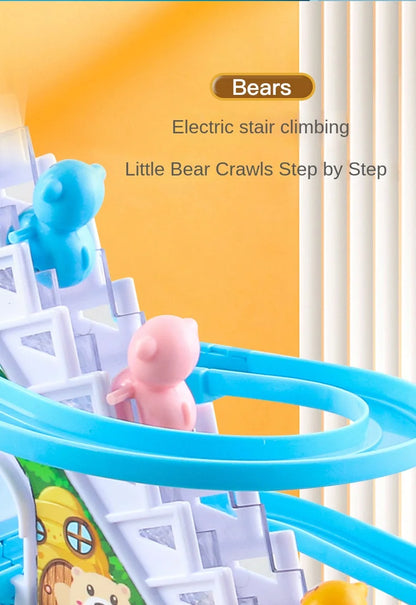 Electric Duck Track Rail Racing Slide Duckling Climbing Stairs Baby Toy LED Lights Musical Slide Roller Coaster Toys for Gift