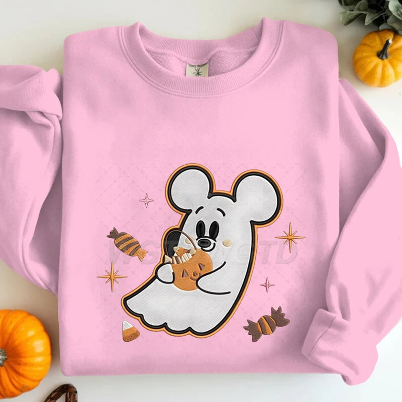 Couples Matching Halloween Sweatshirt Cartoon Cute Mickey Minnie Spooky Ghost Graphic Print Sweatshirts Halloween Couple Clothes