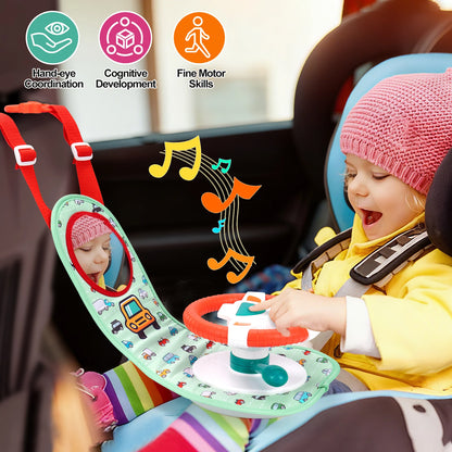 Baby Car Eletric Steering Wheel Toy with Music Simulate Driving Car Baby Seat Copilot Toys Hanging Toys for Todder 0-12M Gifts