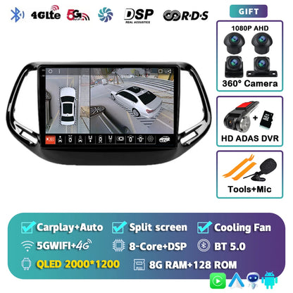 Android 15 Car Radio Multimedia Player For Jeep Compass 2017 2018 2019 Auto Carplay Car Stereo DSP wifi+4G Ai voice 2 Din BT Gps