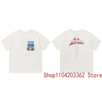 Real Photo CACTUS JACK T-shirt Vintage Grey-green Back Letter Logo Foaming Print Short Sleeve Men Women Cactus Jack Tops Tee