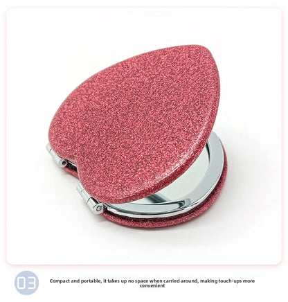 1PC Heart Shape Loose Powder Double Sided Makeup Mirror Portable For Girlfriend Mum Wife Teacher Sister Auntie Birthday Wedding