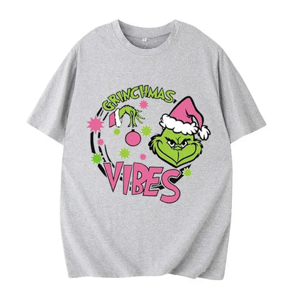 Grinch Christmas  Shirt Christmas Deer  Christmas Party Christmas Snowman Casual Breathable Crew   Women Clothes