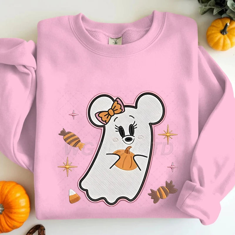 Couples Matching Halloween Sweatshirt Cartoon Cute Mickey Minnie Spooky Ghost Graphic Print Sweatshirts Halloween Couple Clothes