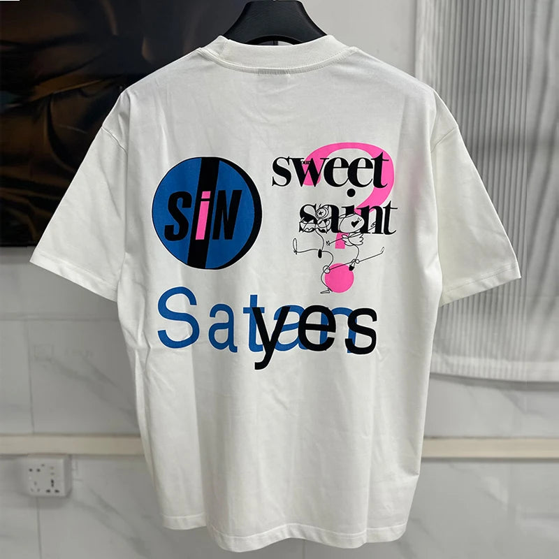Simple Classic Letters Logo Printing Saint T Shirt Men Women Couple Casual Fashion Tee Tops Oversized White T-Shirt With Tag