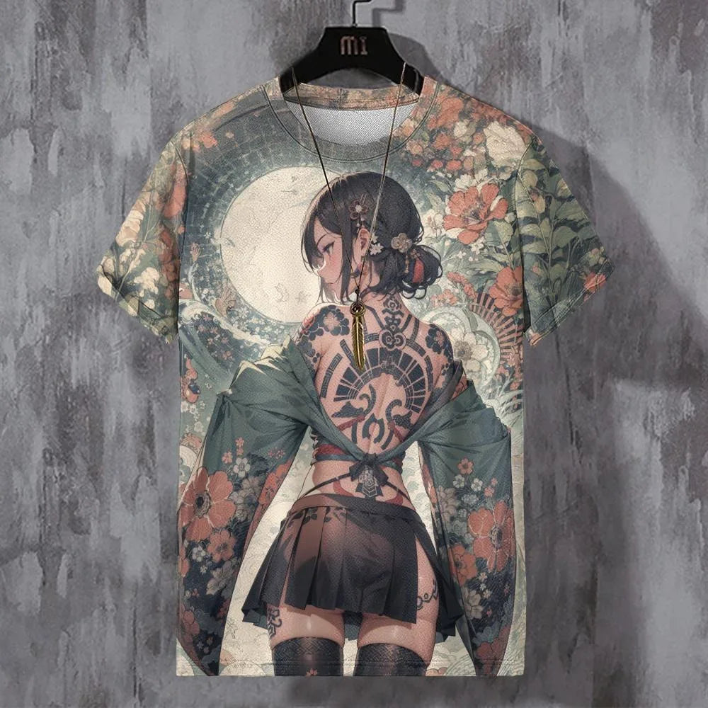 Japanese Anime Beauty 3D Print Sports Quick-dry Breathable Men T-shirt Elements Cute Outdoor Street Short-sleeve Clothing Summer