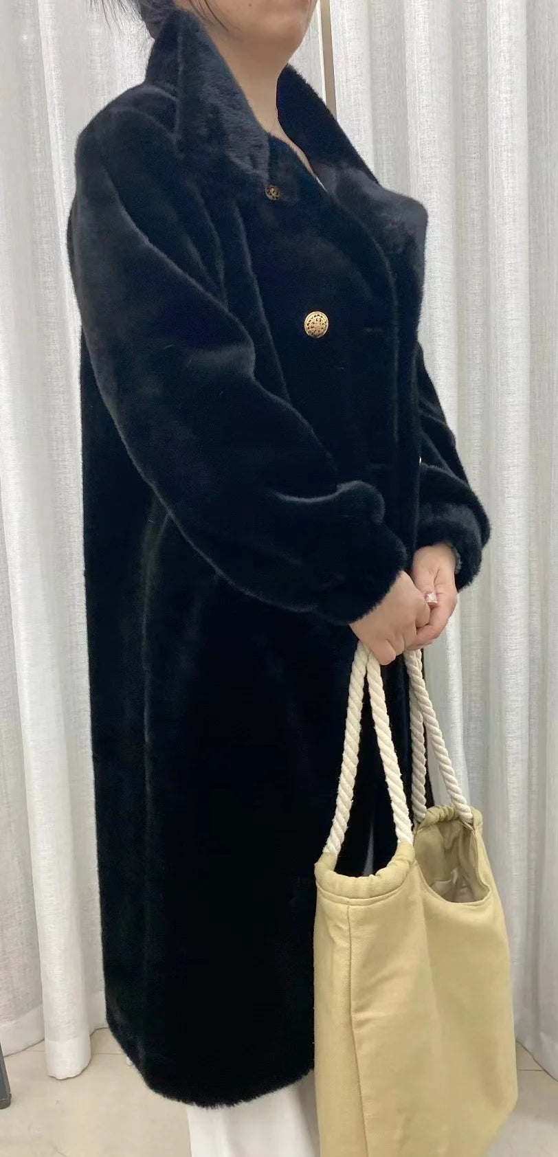 Faux fur coat long coat women's lapel double-breasted loose warm high-end atmospheric coat jacket 24 autumn and winter new