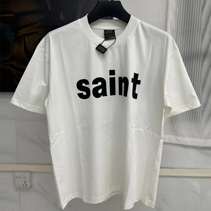 Simple Classic Letters Logo Printing Saint T Shirt Men Women Couple Casual Fashion Tee Tops Oversized White T-Shirt With Tag