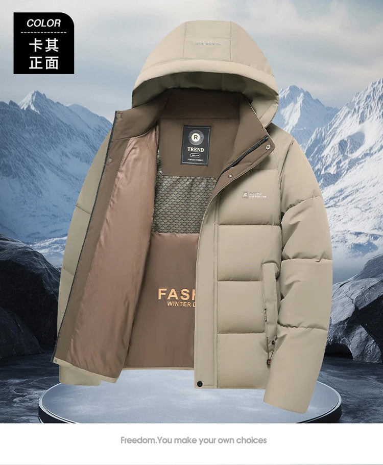 mens Parka Men's Jacket Hooded company Winter New down jacket Solid color Warm Jackets men business leisure coat teenager coats